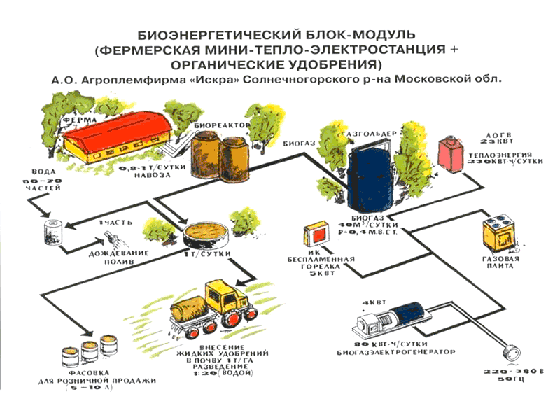 Биоэнергетический блок-модуль фермерская мини-тепло-электростанция и органические удобрения